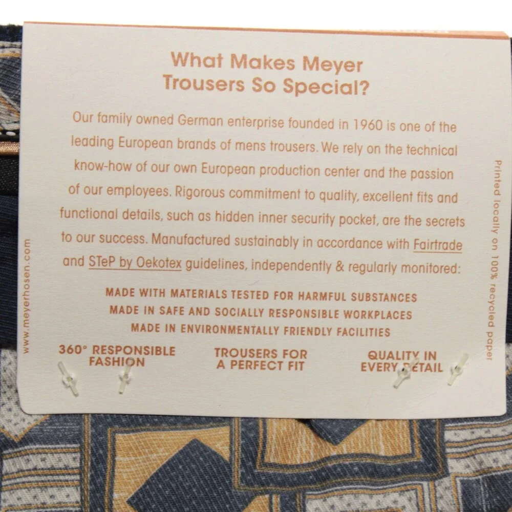 Meyer NWT Chinos / Casual Pants Size 46 (US 30) Bonn in Blue Houndstooth Cotton